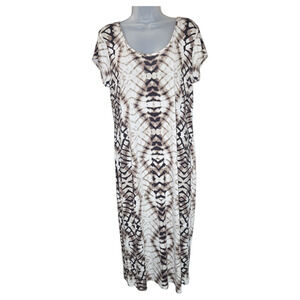 Dorothy Perkins Wom 14 Short Sleeve Brown Tie Dye Dress Spring Summer Comfort